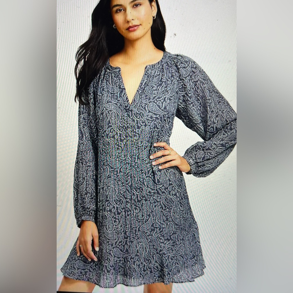 LOFT Charcoal Paisley Long Sleeve Dress lined women’s size L NWT